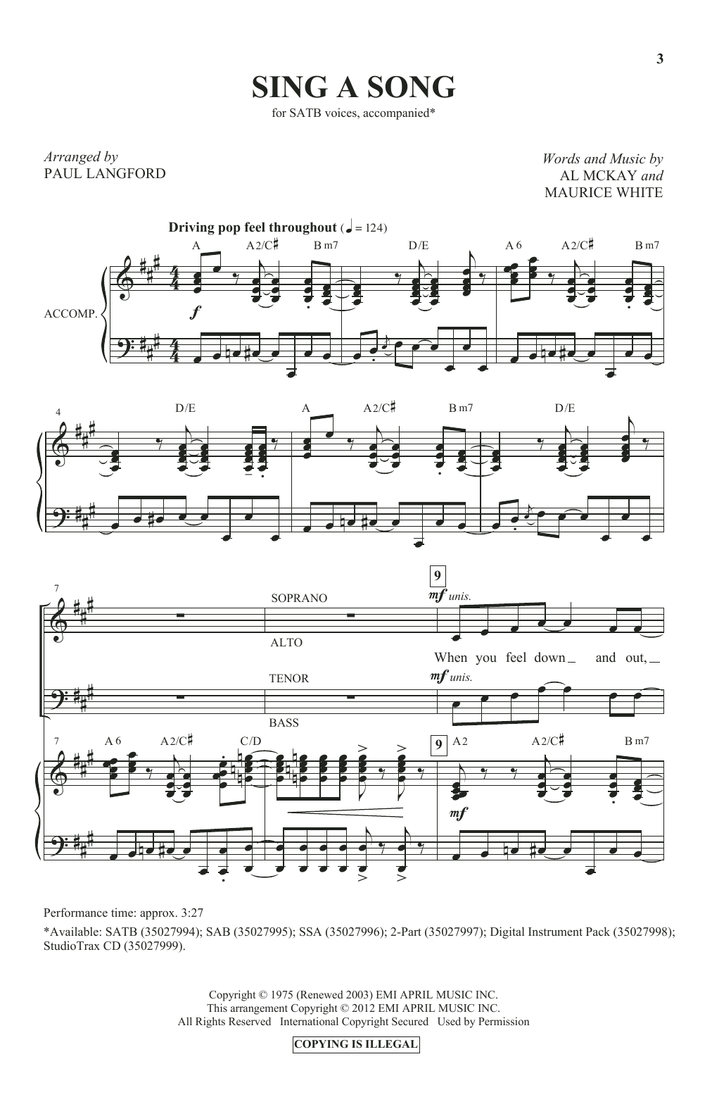 Earth, Wind & Fire Sing A Song (arr. Paul Langford) sheet music notes and chords arranged for 2-Part Choir