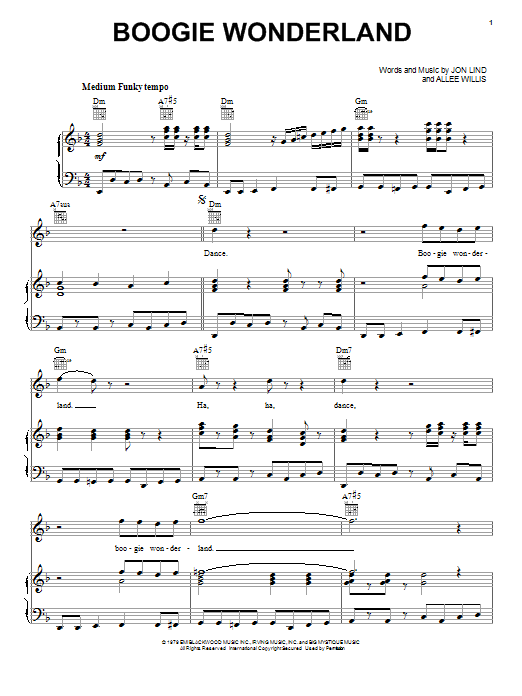Earth, Wind & Fire Boogie Wonderland sheet music notes and chords arranged for Lead Sheet / Fake Book