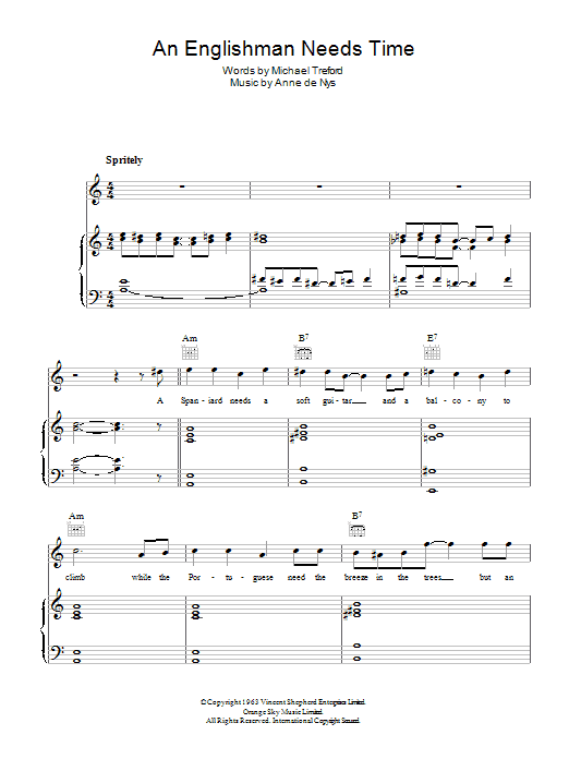 Eartha Kitt An Englishman Needs Time sheet music notes and chords arranged for Piano, Vocal & Guitar Chords