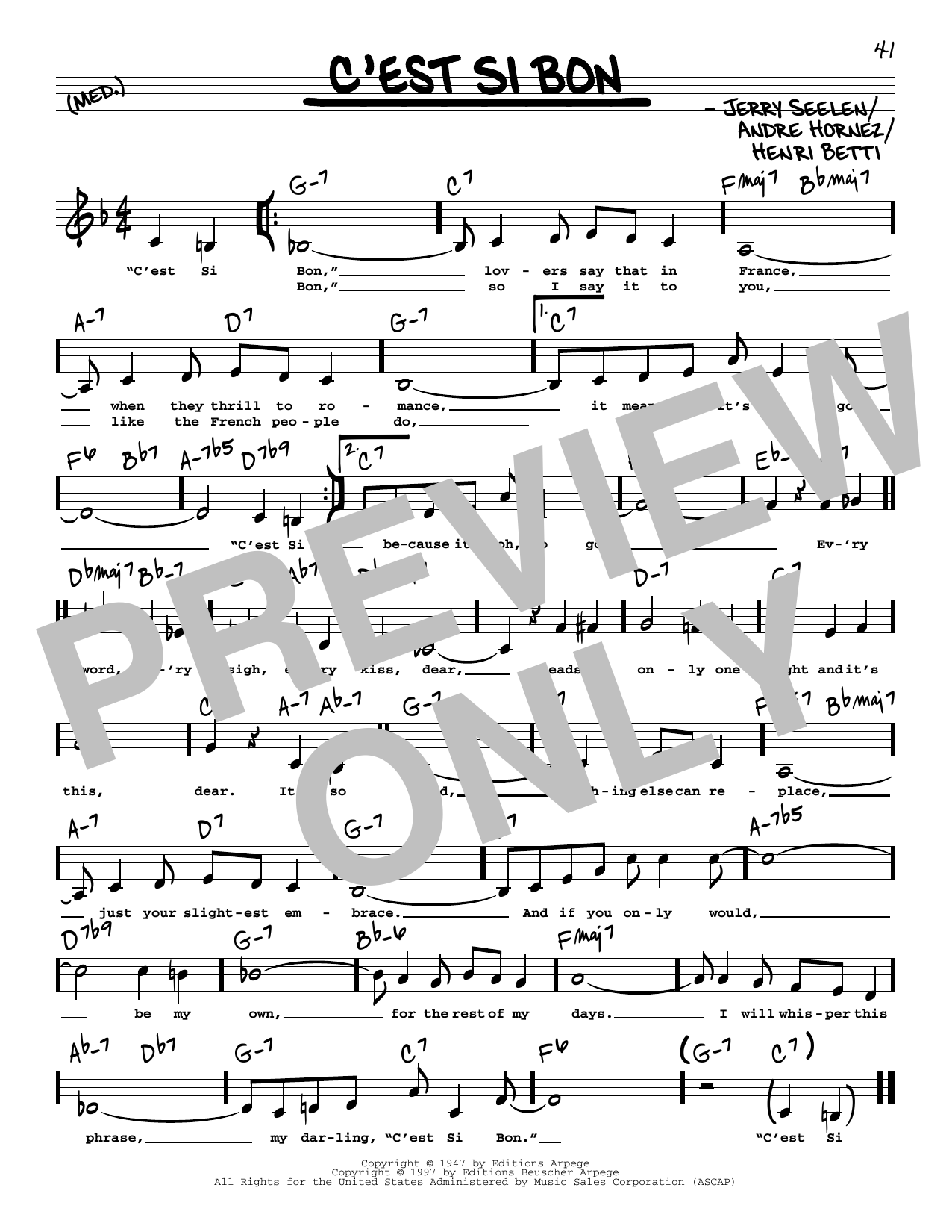 Eartha Kitt C'est Si Bon (Low Voice) sheet music notes and chords arranged for Real Book – Melody, Lyrics & Chords