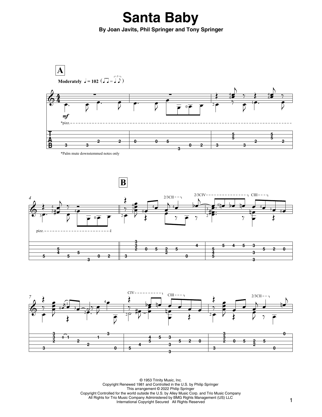 Eartha Kitt Santa Baby (arr. David Jaggs) sheet music notes and chords arranged for Solo Guitar