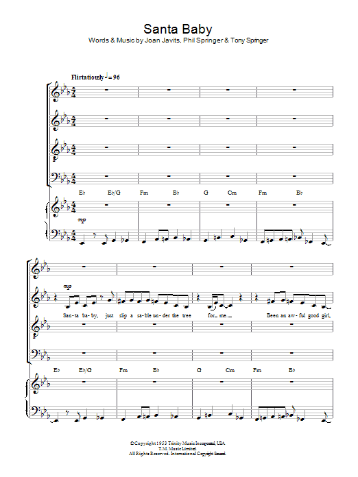 Eartha Kitt Santa Baby (arr. Jonathan Wikeley) sheet music notes and chords arranged for SSA Choir