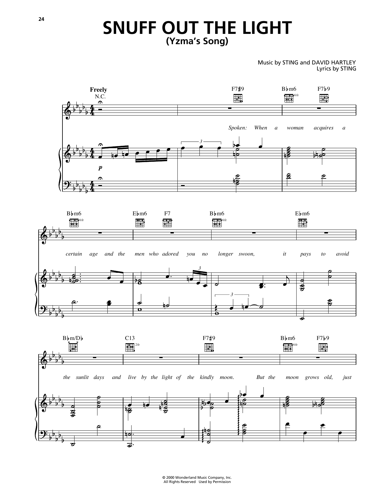 Eartha Kitt Snuff Out The Light (Yzma's Song) (from The Emperor's New Groove) sheet music notes and chords arranged for Piano, Vocal & Guitar Chords (Right-Hand Melody)