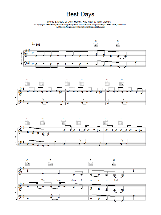 East 17 Best Days sheet music notes and chords arranged for Piano, Vocal & Guitar Chords
