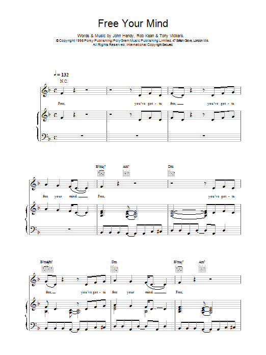 East 17 Free Your Mind sheet music notes and chords arranged for Piano, Vocal & Guitar Chords