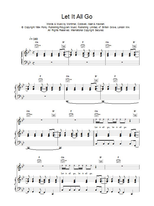 East 17 Let It All Go sheet music notes and chords arranged for Piano, Vocal & Guitar Chords