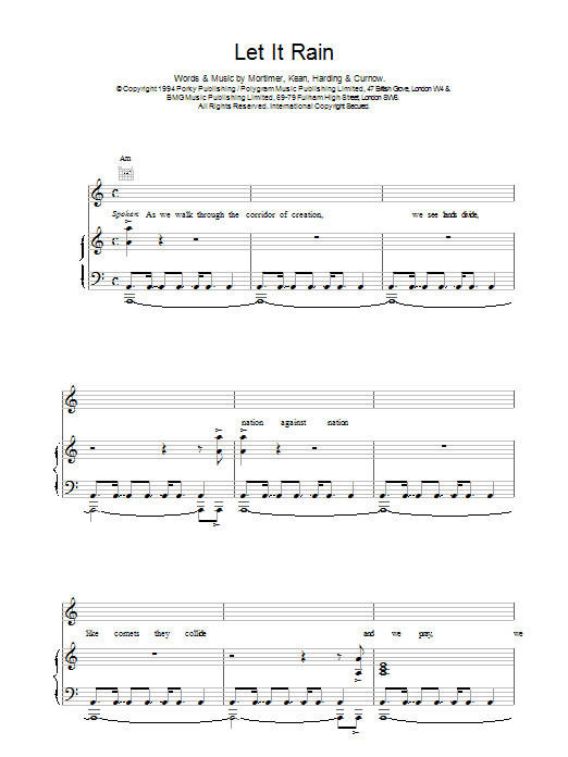 East 17 Let It Rain sheet music notes and chords arranged for Piano, Vocal & Guitar Chords