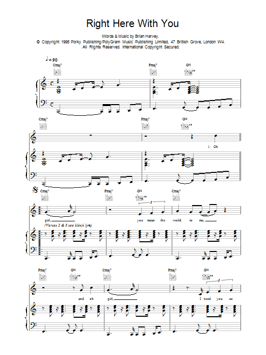 East 17 Right Here With You sheet music notes and chords arranged for Piano, Vocal & Guitar Chords