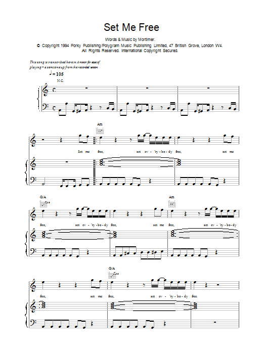 East 17 Set Me Free sheet music notes and chords arranged for Piano, Vocal & Guitar Chords