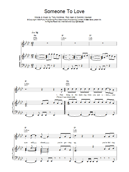 East 17 Somebody To Love sheet music notes and chords arranged for Piano, Vocal & Guitar Chords