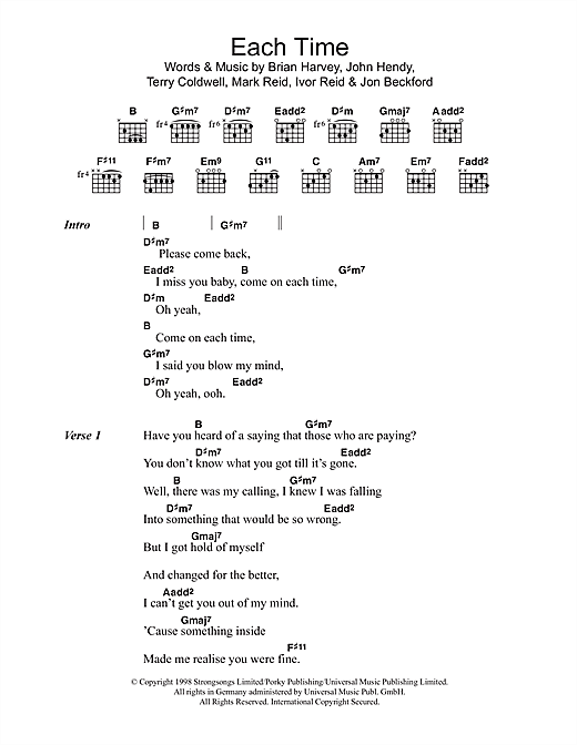 East 17 Each Time sheet music notes and chords arranged for Guitar Chords/Lyrics