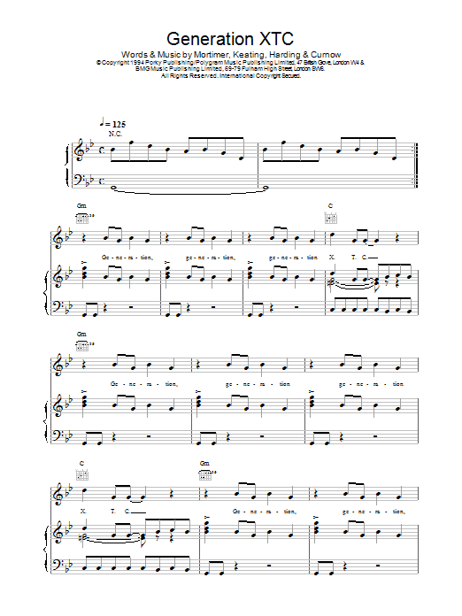 East 17 Generation XTC sheet music notes and chords arranged for Piano, Vocal & Guitar Chords