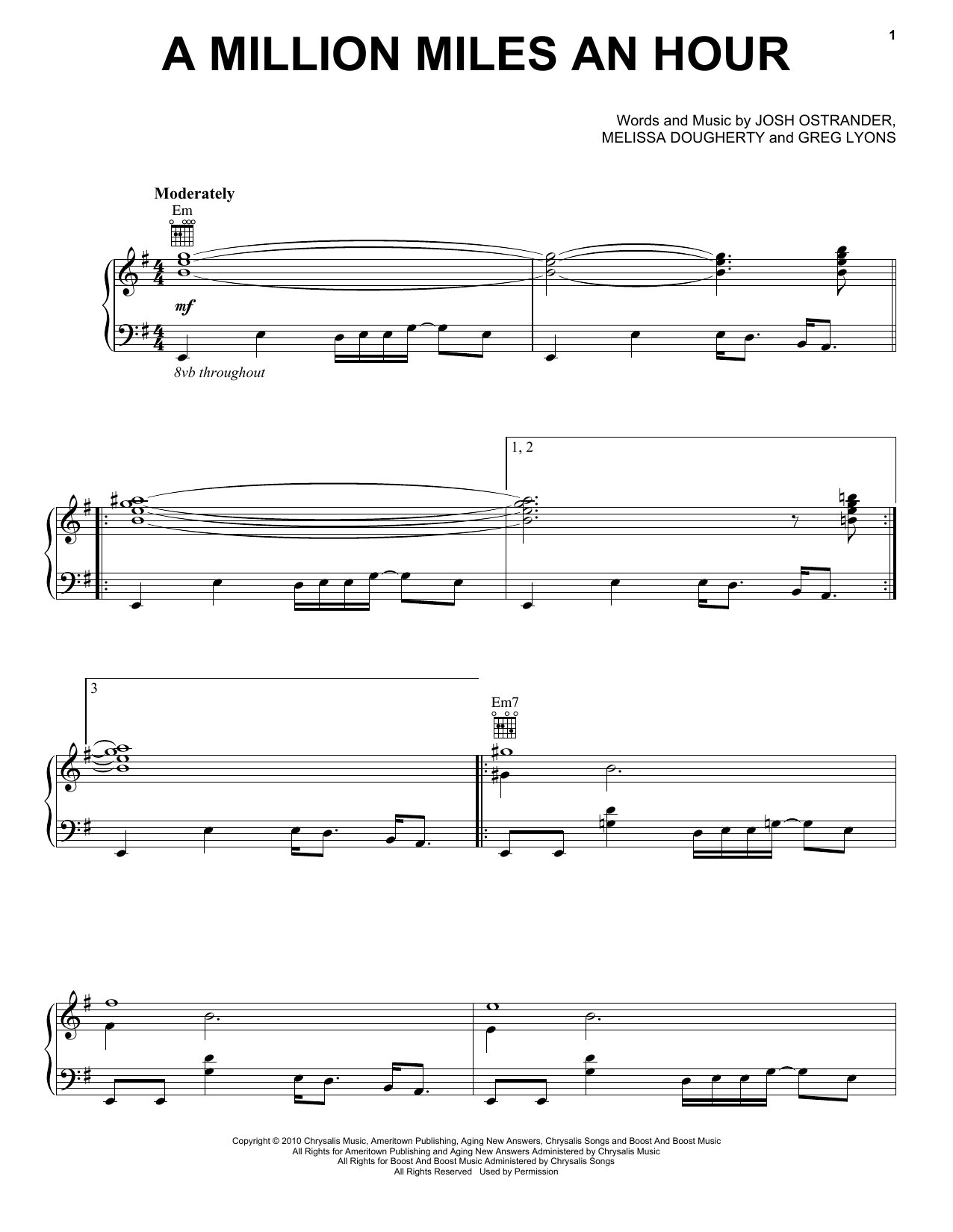 Eastern Conference Champions A Million Miles An Hour sheet music notes and chords arranged for Piano, Vocal & Guitar Chords (Right-Hand Melody)