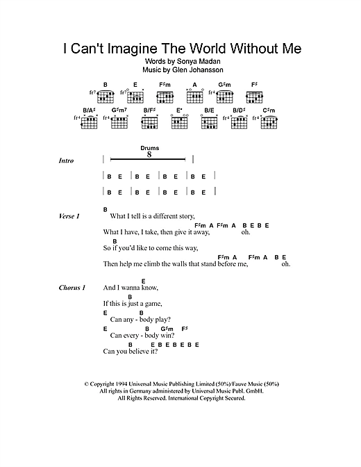 Echobelly I Can't Imagine The World Without Me sheet music notes and chords arranged for Guitar Chords/Lyrics