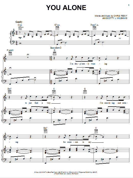 Echoing Angels You Alone sheet music notes and chords arranged for Piano, Vocal & Guitar Chords (Right-Hand Melody)