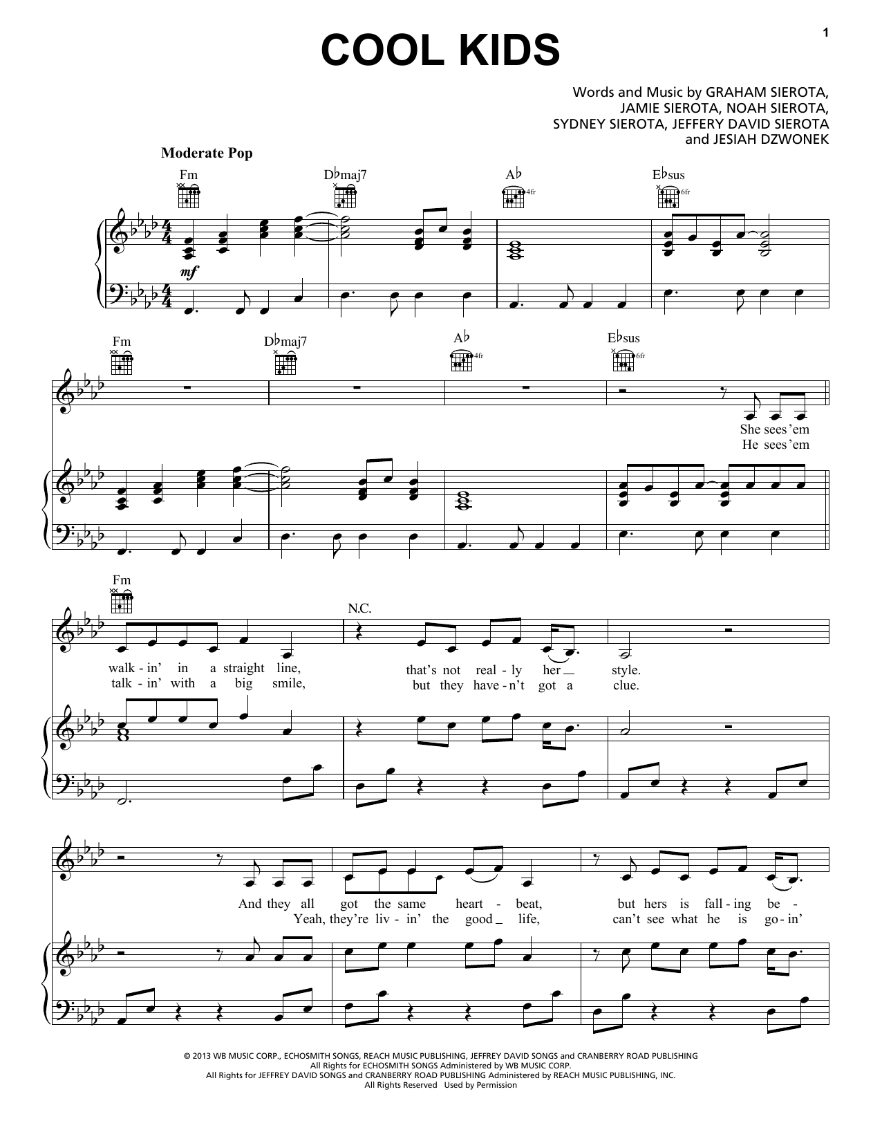 Echosmith Cool Kids sheet music notes and chords arranged for Easy Piano