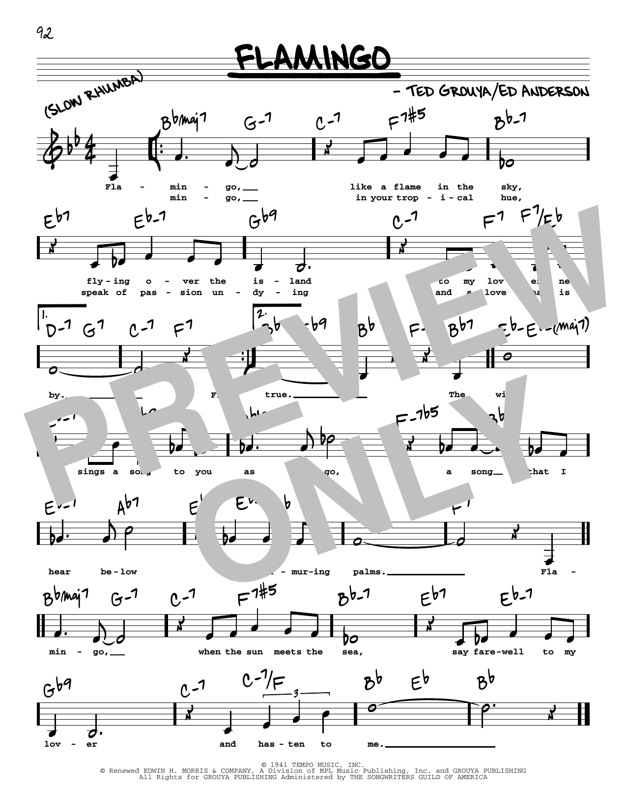 Ed Anderson Flamingo (Low Voice) sheet music notes and chords arranged for Real Book – Melody, Lyrics & Chords