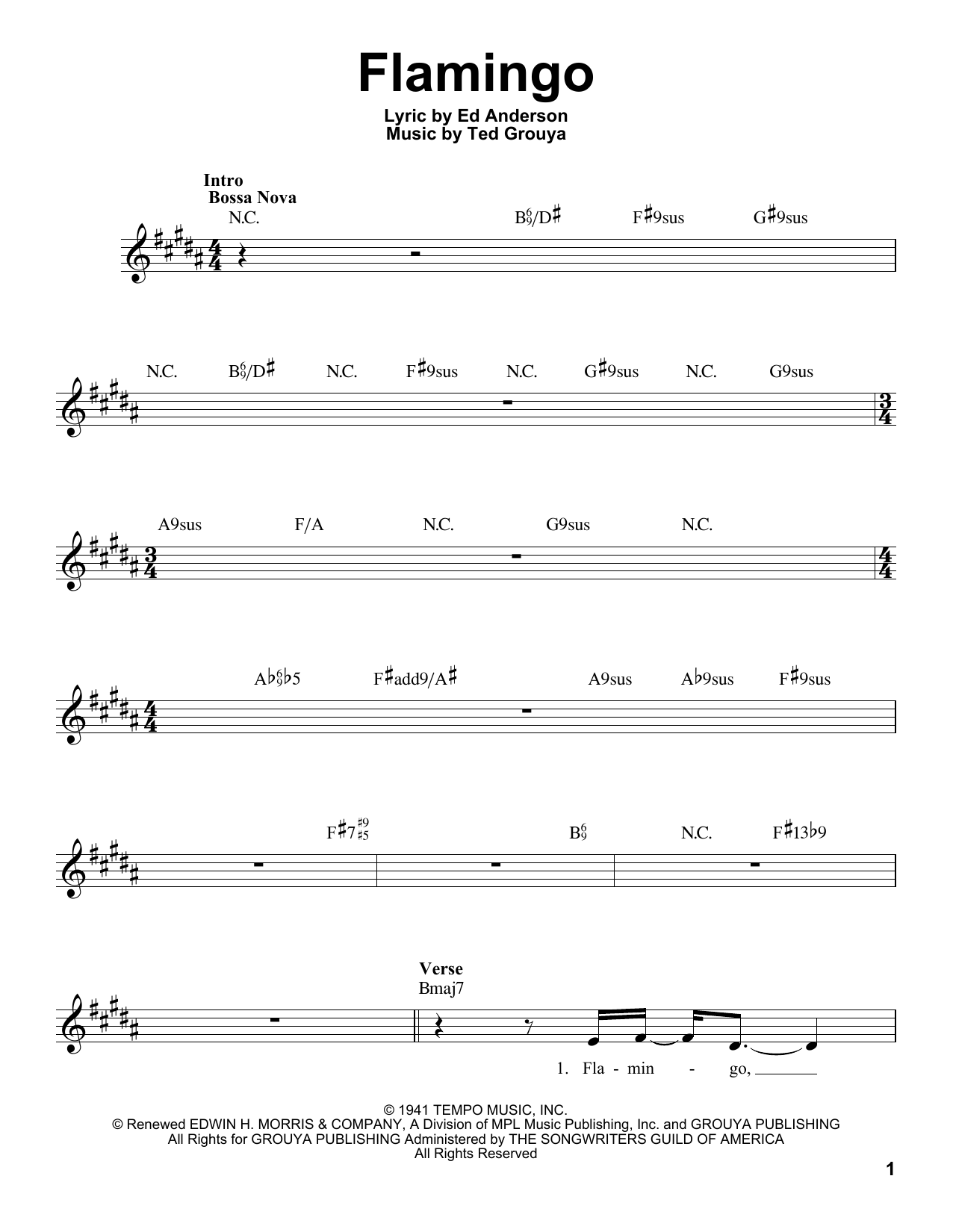 Ed Anderson Flamingo sheet music notes and chords arranged for Real Book – Melody & Chords