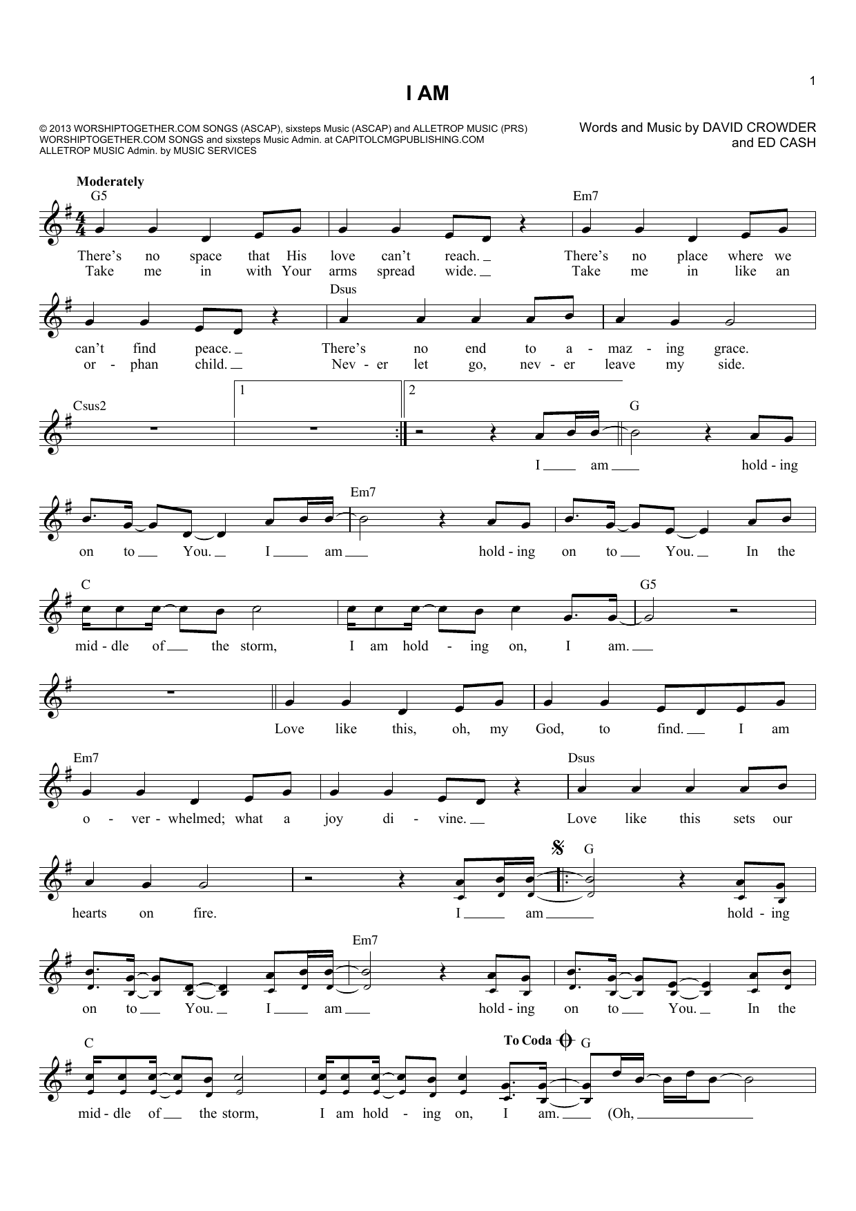 Crowder I Am sheet music notes and chords arranged for Lead Sheet / Fake Book