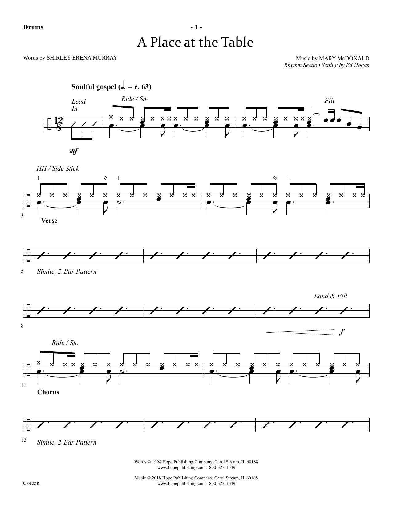 Ed Hogan A Place At The Table - Drums sheet music notes and chords arranged for Choir Instrumental Pak