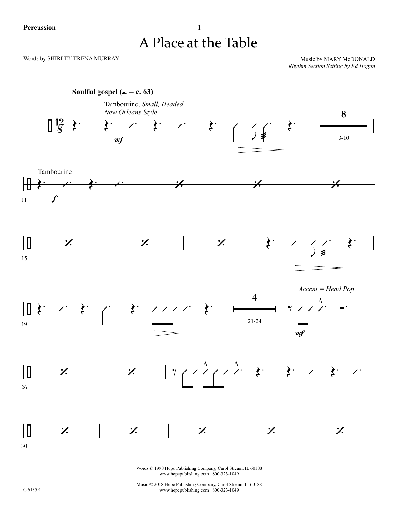 Ed Hogan A Place At The Table - Percussion sheet music notes and chords arranged for Choir Instrumental Pak