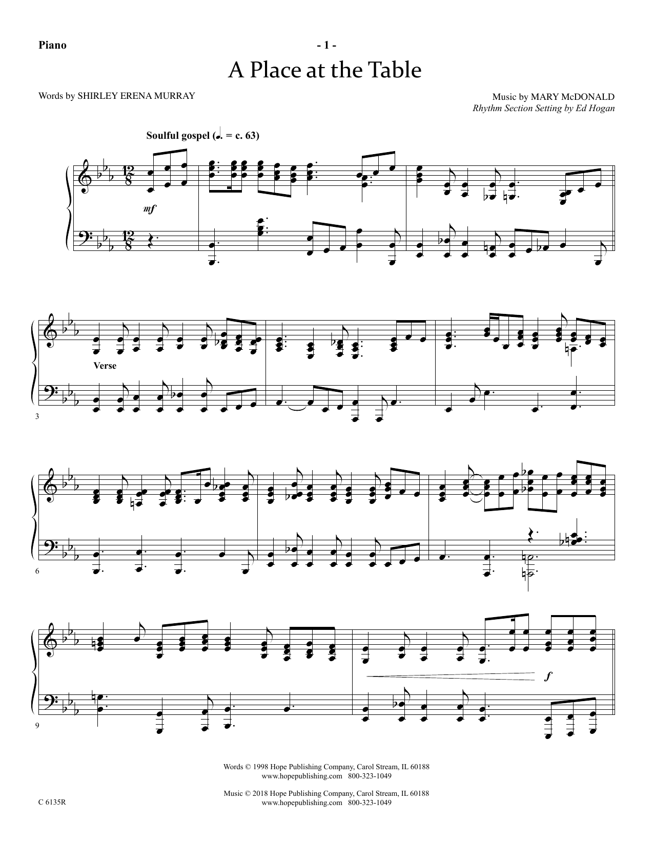 Ed Hogan A Place At The Table - Piano sheet music notes and chords arranged for Choir Instrumental Pak