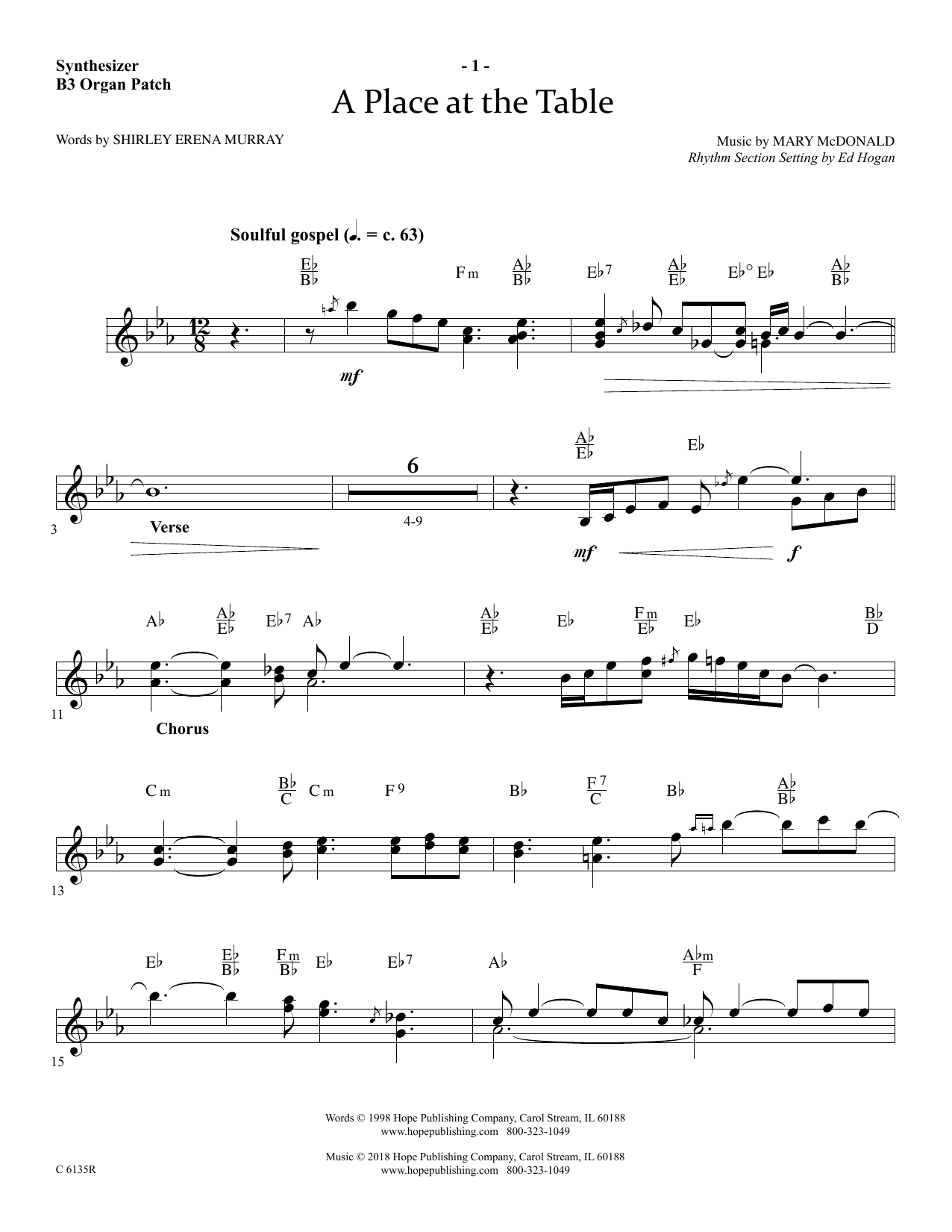 Ed Hogan A Place At The Table - Synthesizer sheet music notes and chords arranged for Choir Instrumental Pak