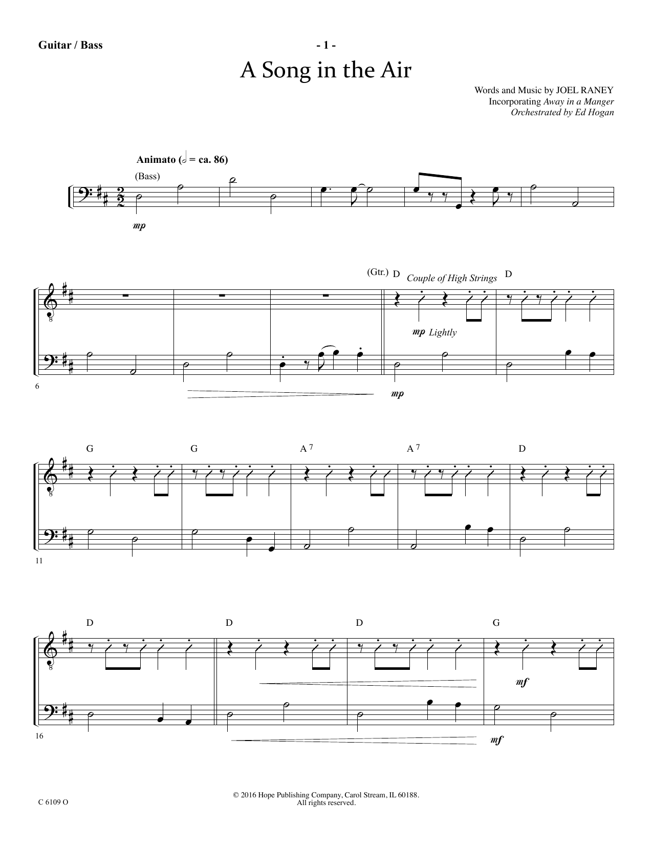 Ed Hogan A Song In The Air - Acoustic Guitar/Electric Bass sheet music notes and chords arranged for Choir Instrumental Pak
