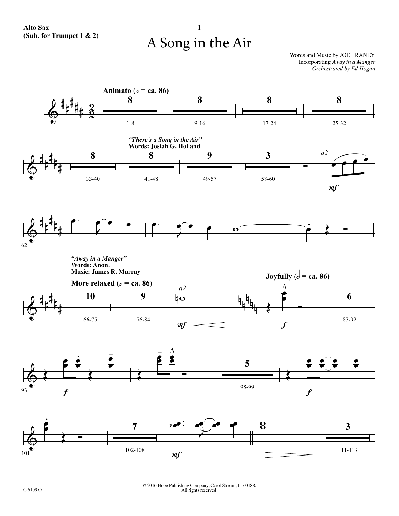 Ed Hogan A Song In The Air - Alto Sax (sub. Trumpet 2) sheet music notes and chords arranged for Choir Instrumental Pak