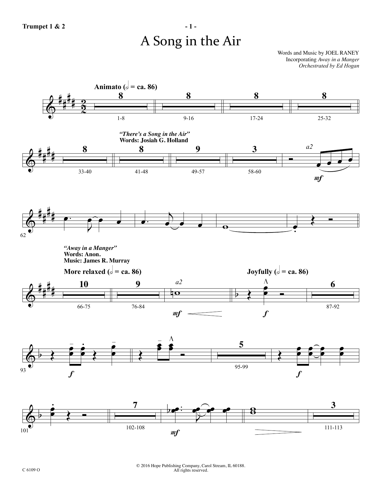Ed Hogan A Song In The Air - Bb Trumpet 1 & 2 sheet music notes and chords arranged for Choir Instrumental Pak