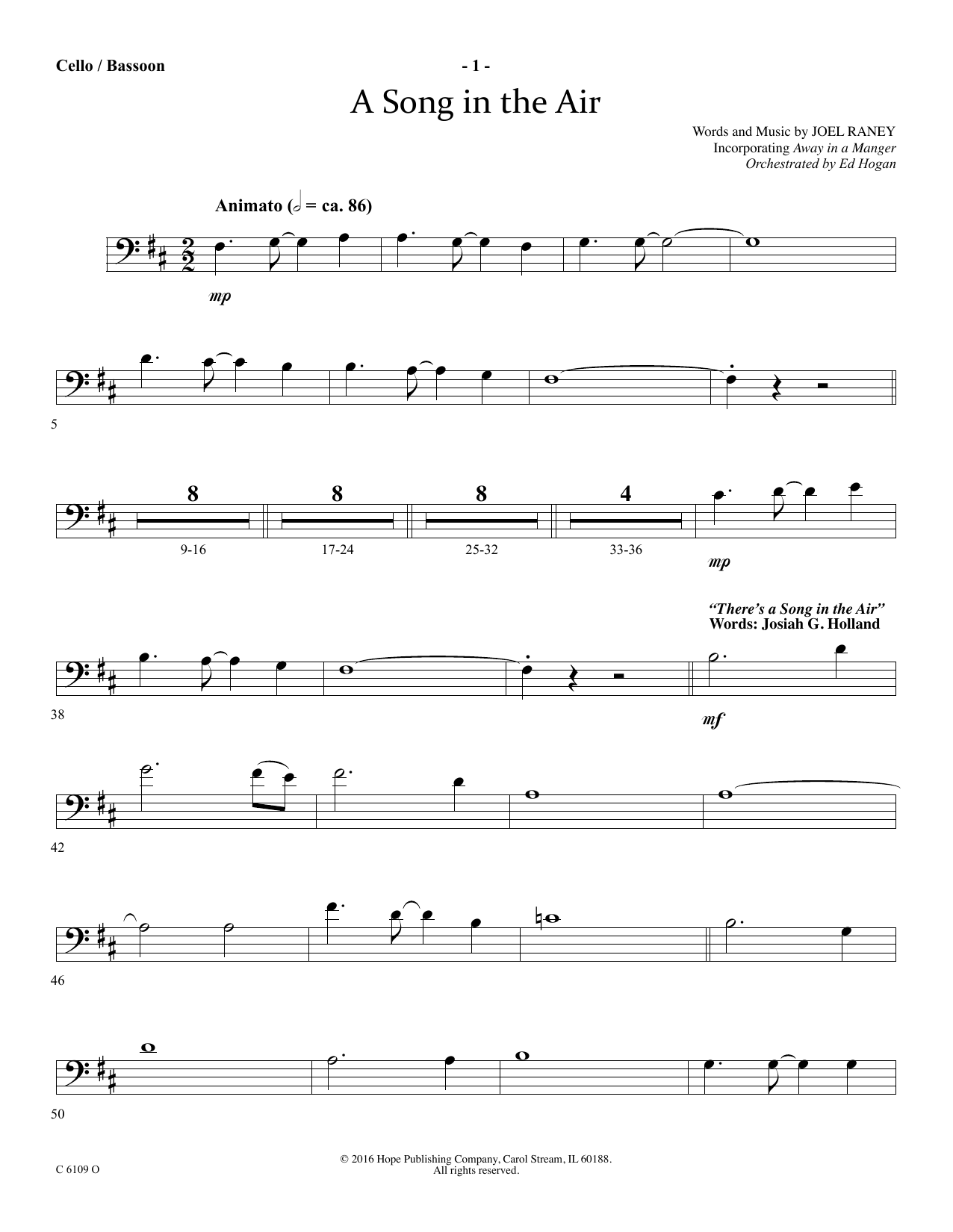 Ed Hogan A Song In The Air - Cello/Bassoon sheet music notes and chords arranged for Choir Instrumental Pak