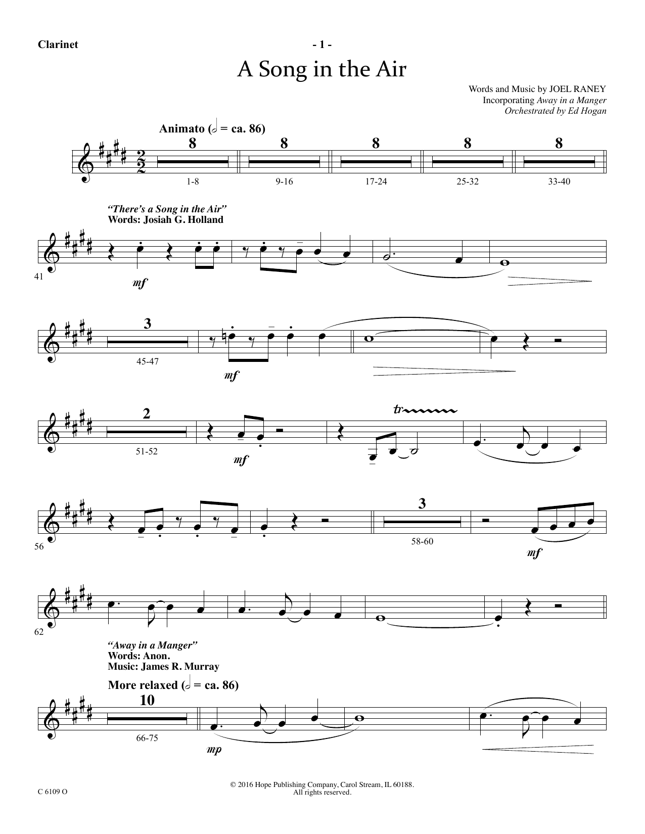 Ed Hogan A Song In The Air - Clarinet sheet music notes and chords arranged for Choir Instrumental Pak
