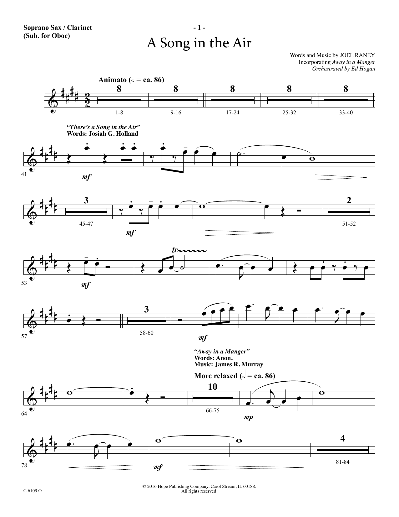 Ed Hogan A Song In The Air - Soprano Sax/Clarinet(sub oboe) sheet music notes and chords arranged for Choir Instrumental Pak