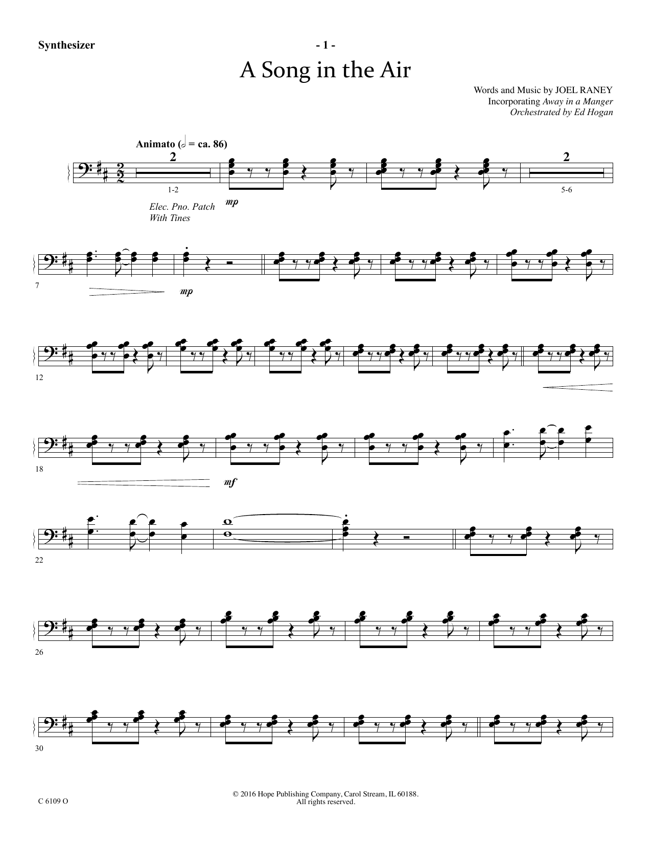 Ed Hogan A Song In The Air - Synthesizer sheet music notes and chords arranged for Choir Instrumental Pak