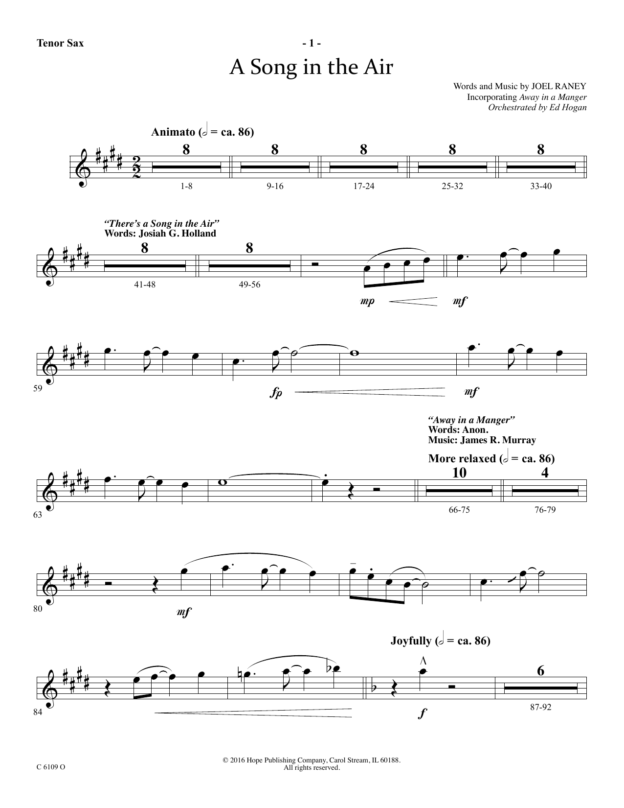 Ed Hogan A Song In The Air - Tenor Sax sheet music notes and chords arranged for Choir Instrumental Pak