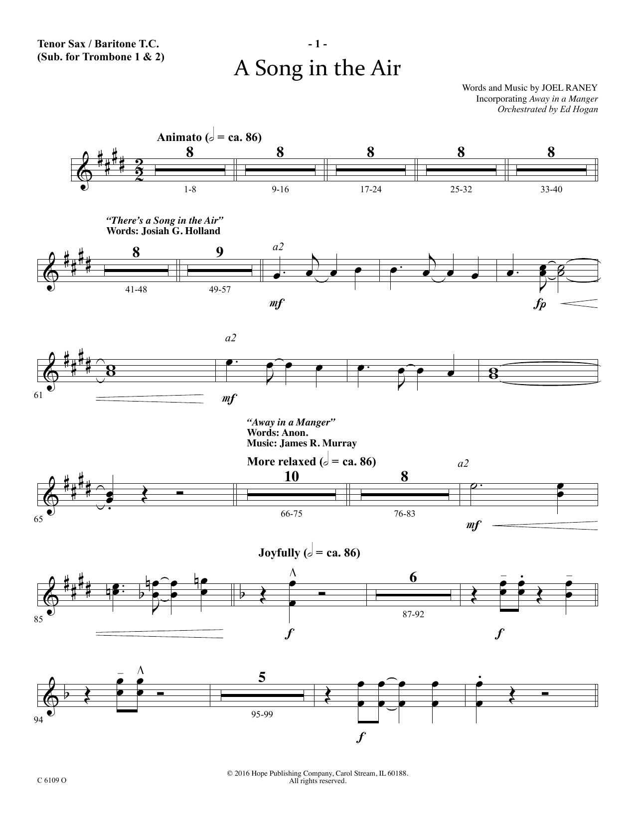 Ed Hogan A Song In The Air - Tenor Sax/Baritone TC sheet music notes and chords arranged for Choir Instrumental Pak
