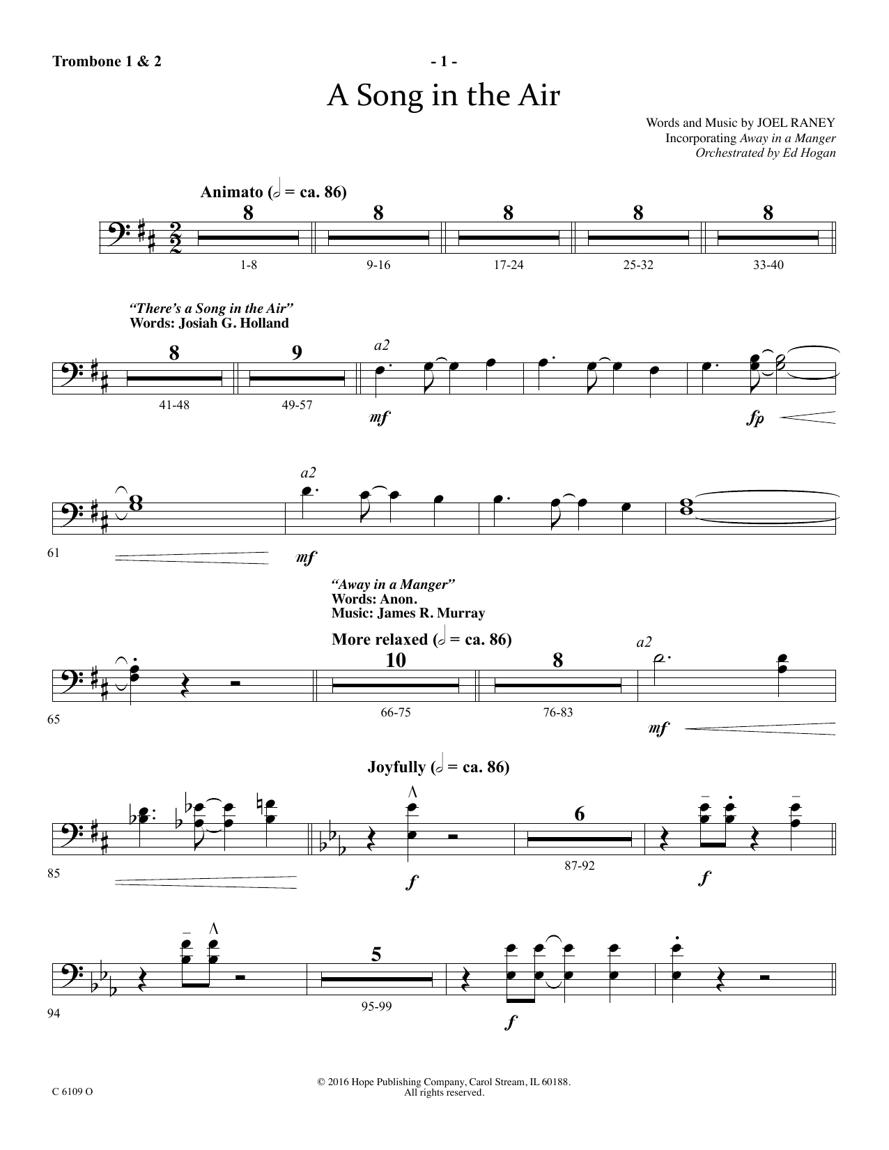 Ed Hogan A Song In The Air - Trombone 1 & 2 sheet music notes and chords arranged for Choir Instrumental Pak