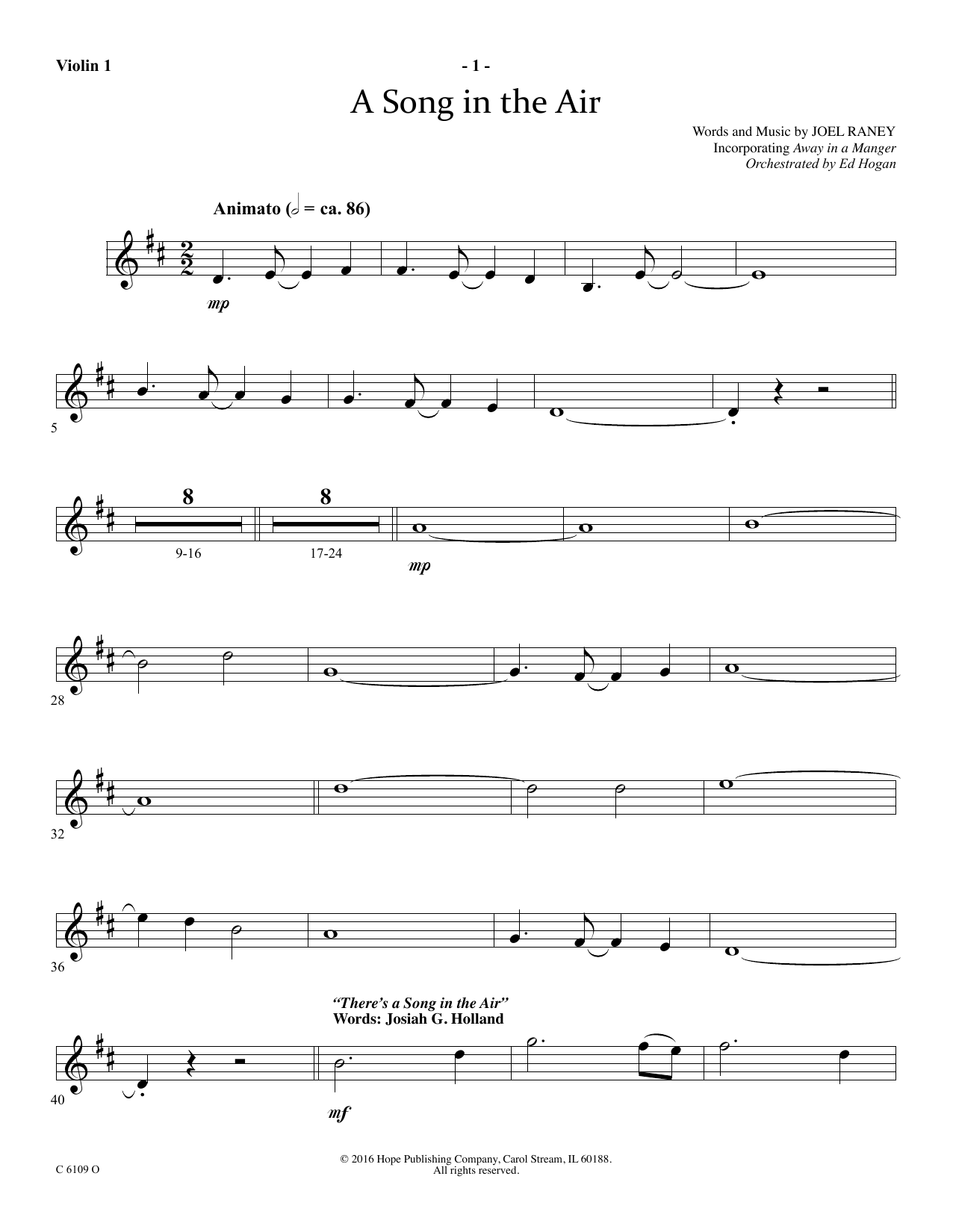 Ed Hogan A Song In The Air - Violin 1 sheet music notes and chords arranged for Choir Instrumental Pak