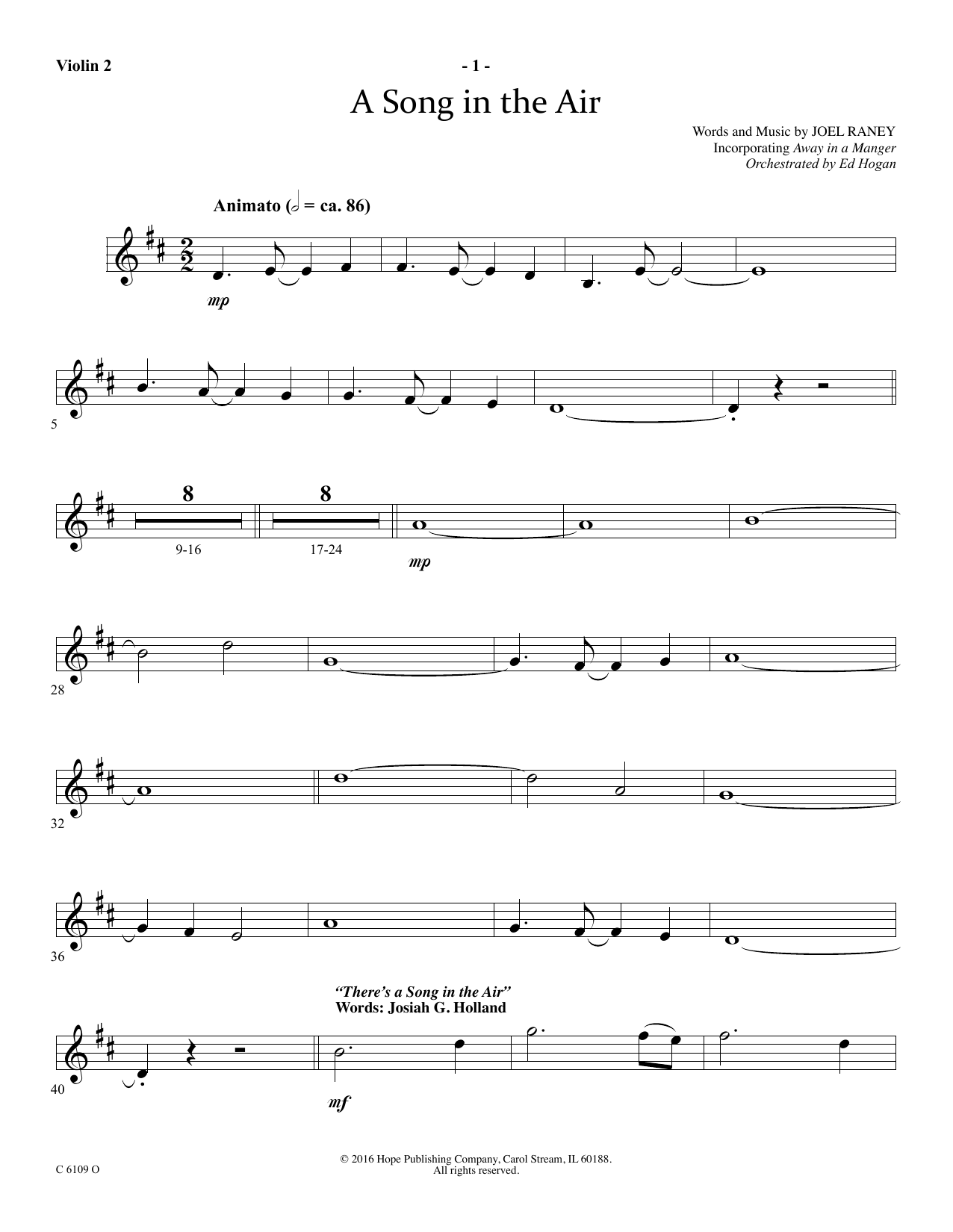 Ed Hogan A Song In The Air - Violin 2 sheet music notes and chords arranged for Choir Instrumental Pak