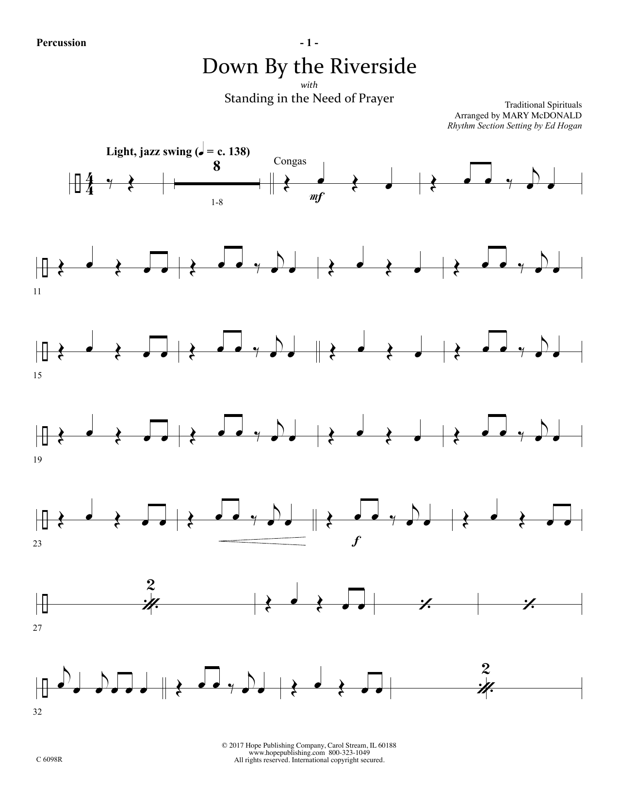 Ed Hogan Down by the Riverside - Percussion sheet music notes and chords arranged for Choir Instrumental Pak