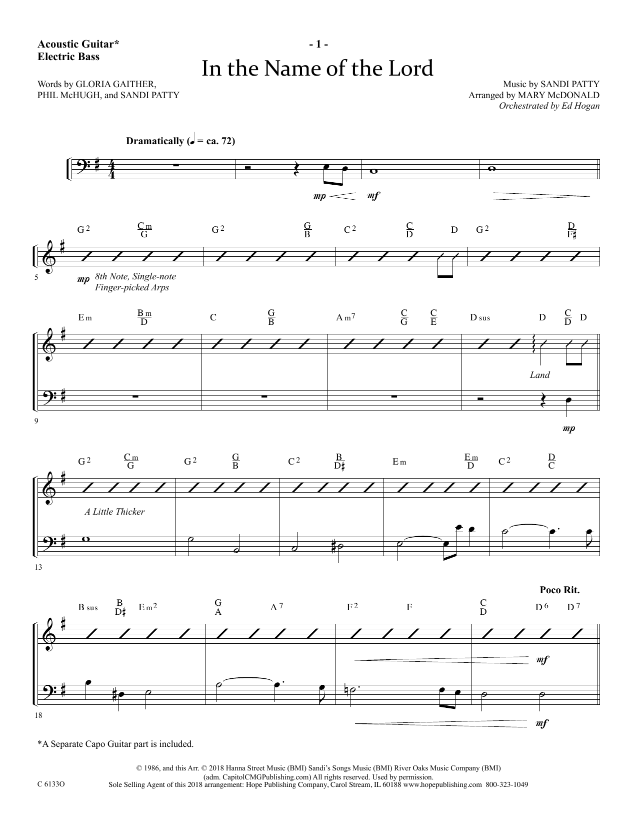 Ed Hogan In The Name Of The Lord - Acoustic Guitar/Electric Bass sheet music notes and chords arranged for Choir Instrumental Pak