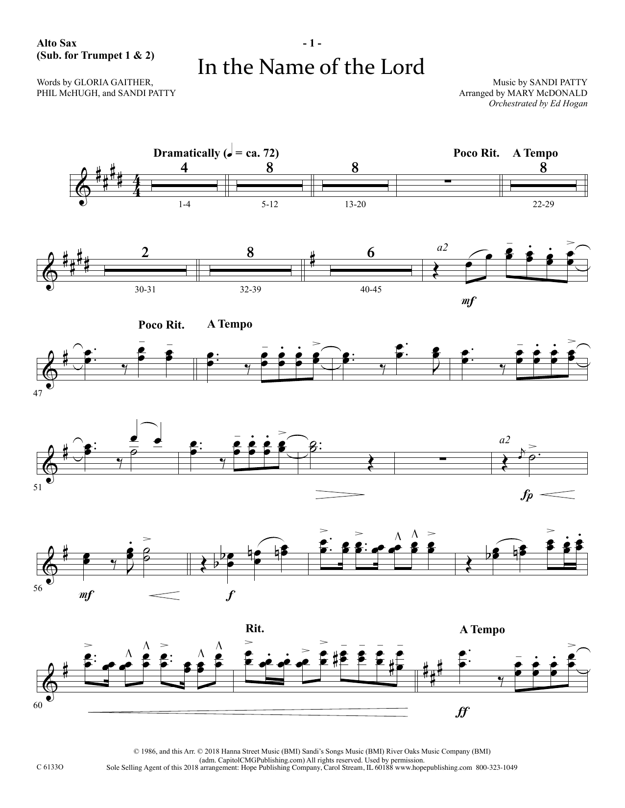 Ed Hogan In The Name Of The Lord - Alto Sax (sub. Trumpet 2) sheet music notes and chords arranged for Choir Instrumental Pak