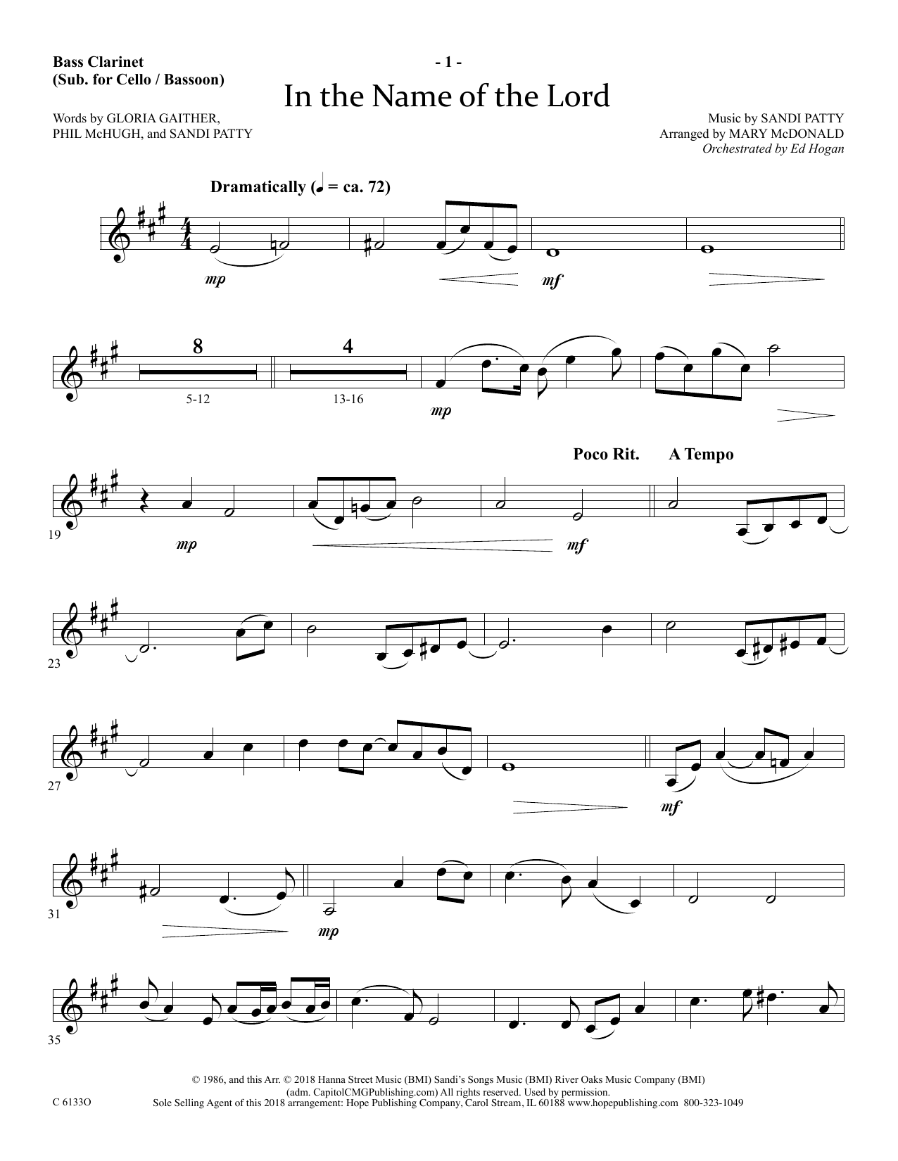 Ed Hogan In The Name Of The Lord - Bass Clarinet (sub. Cello/Bsn) sheet music notes and chords arranged for Choir Instrumental Pak