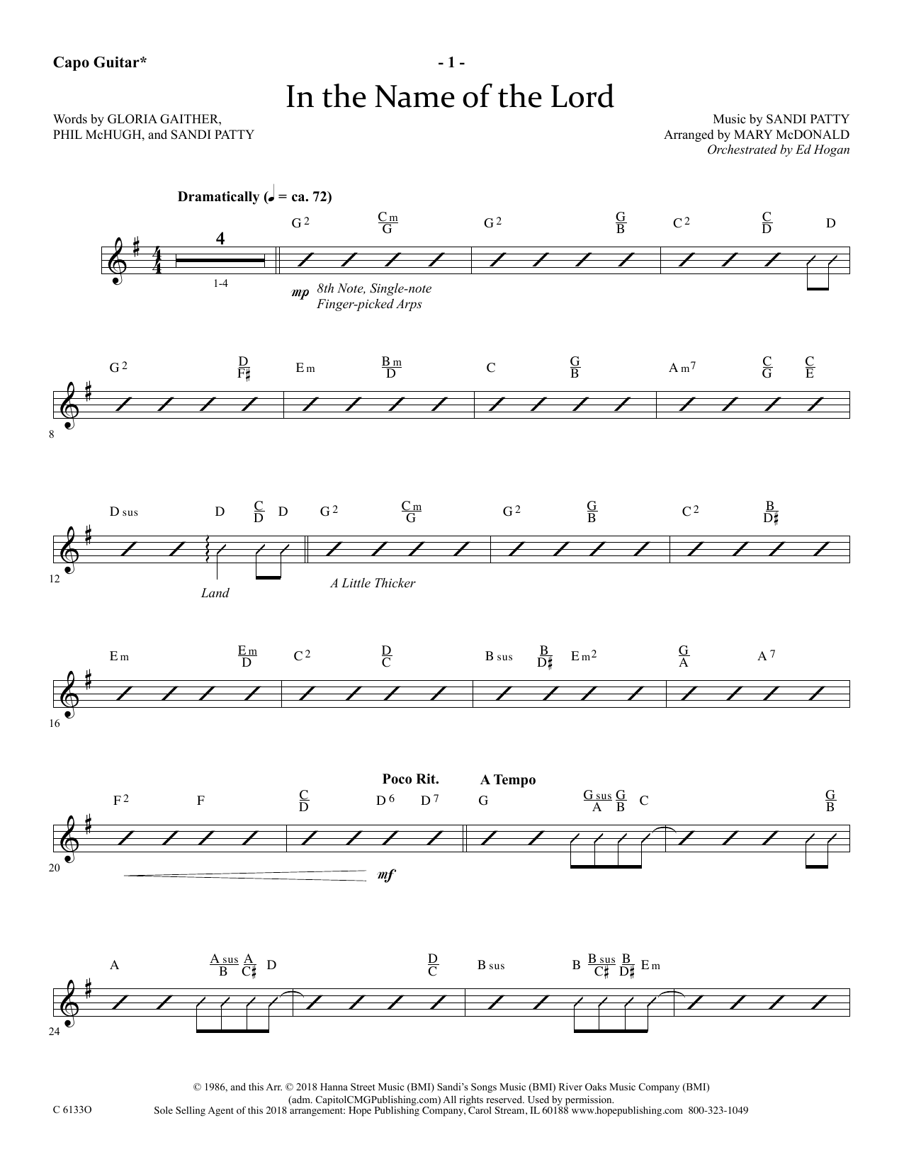 Ed Hogan In The Name Of The Lord - Capo Guitar sheet music notes and chords arranged for Choir Instrumental Pak