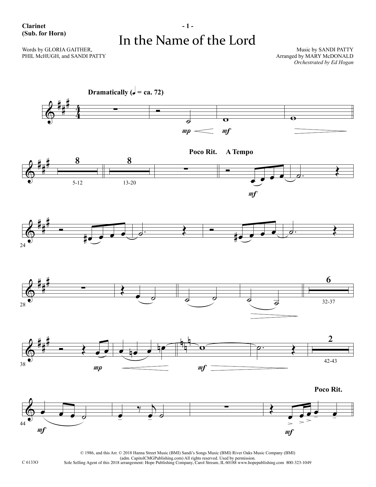 Ed Hogan In The Name Of The Lord - Clarinet (sub. Horn) sheet music notes and chords arranged for Choir Instrumental Pak