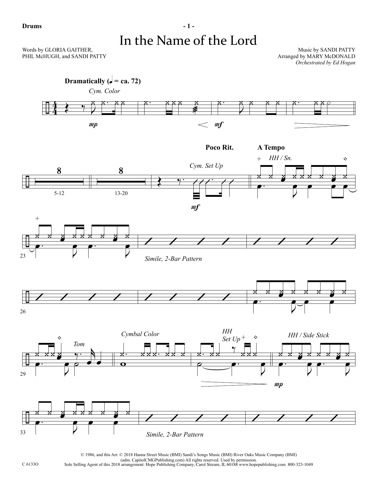 Ed Hogan In The Name Of The Lord - Drums sheet music notes and chords arranged for Choir Instrumental Pak