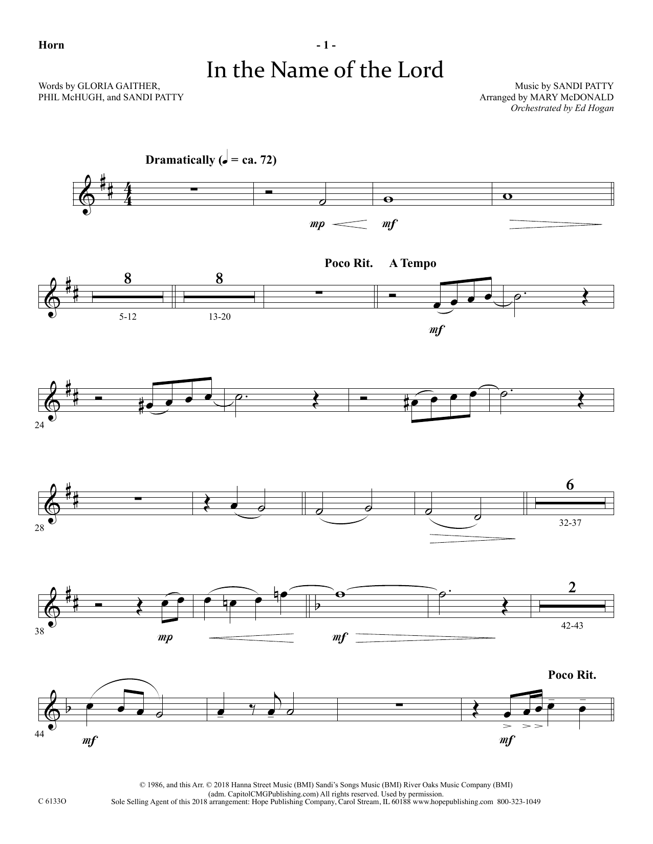 Ed Hogan In The Name Of The Lord - Flugelhorn Solo sheet music notes and chords arranged for Choir Instrumental Pak