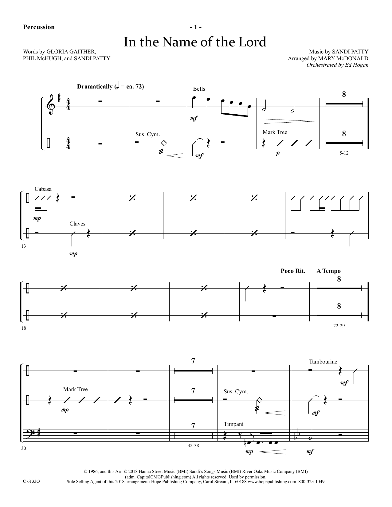 Ed Hogan In The Name Of The Lord - Percussion sheet music notes and chords arranged for Choir Instrumental Pak