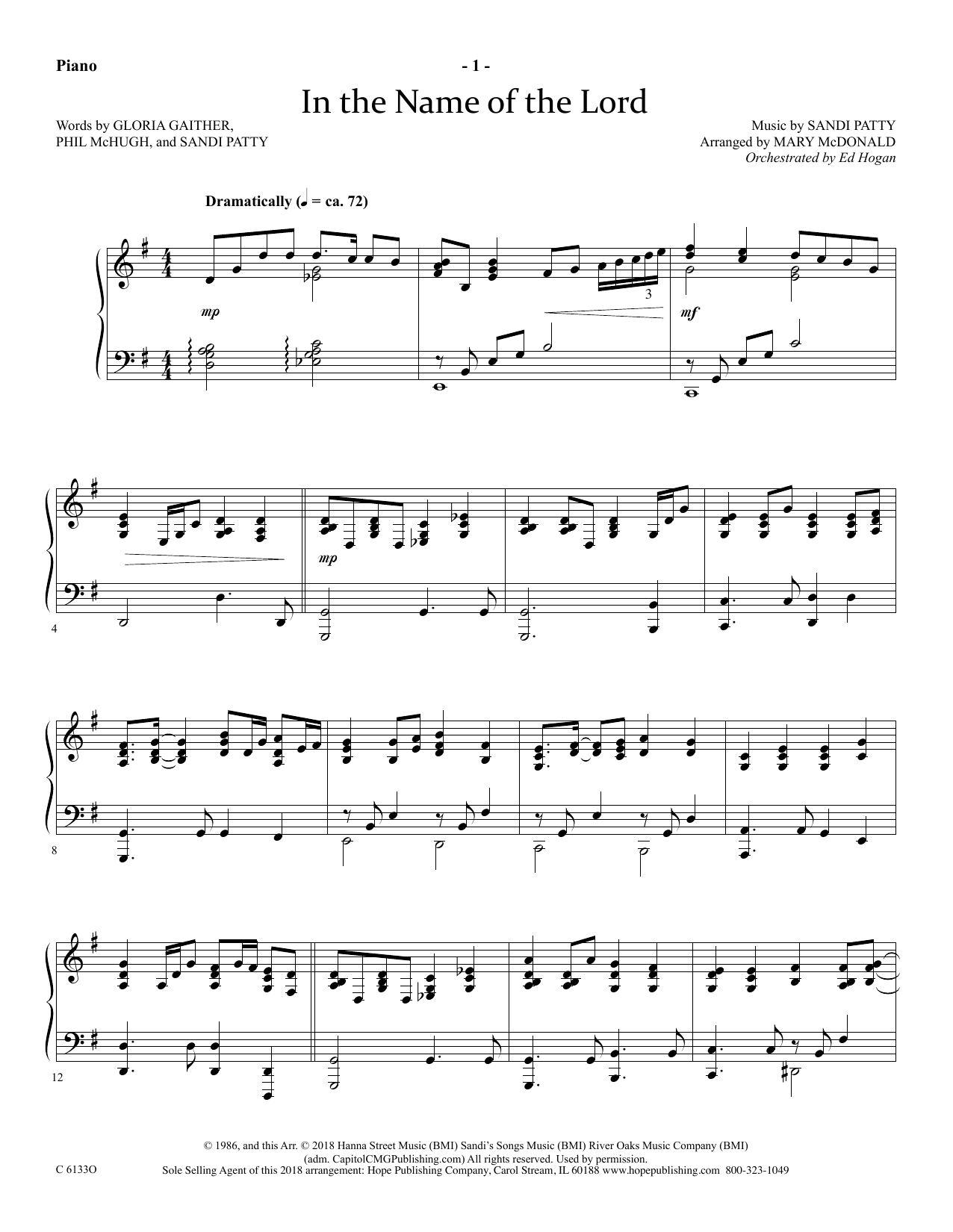 Ed Hogan In The Name Of The Lord - Piano sheet music notes and chords arranged for Choir Instrumental Pak