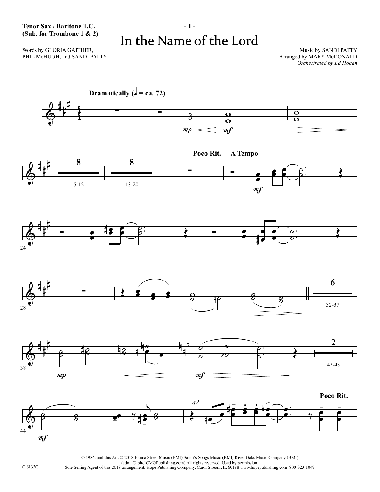 Ed Hogan In The Name Of The Lord - Tenor Sax/BariTC (sub Tbn 1-2) sheet music notes and chords arranged for Choir Instrumental Pak